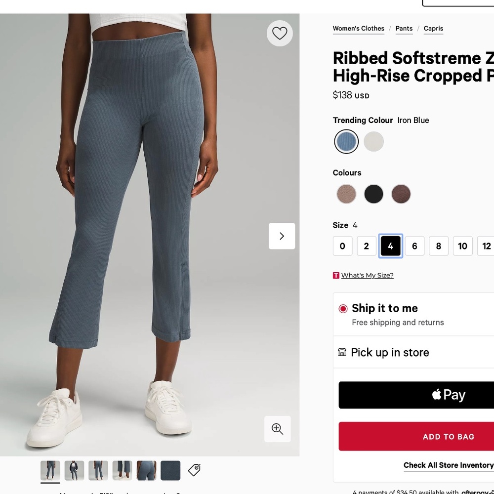 Ribbed Softstreme Zip-Leg High-Rise Cropped Pant 25"